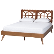 Baxton Studio Shukura Platform Bed - Mid-Century Modern Bed with Lasercut Headboard and Scalloped Detailing for Bedroom or Guestroom, Queen